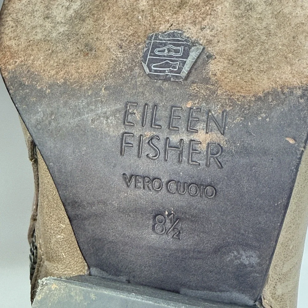 Eileen Fisher Ankle Boots 8.5 Dusk Trail Stacked‎ Heel Distressed Leather Zip